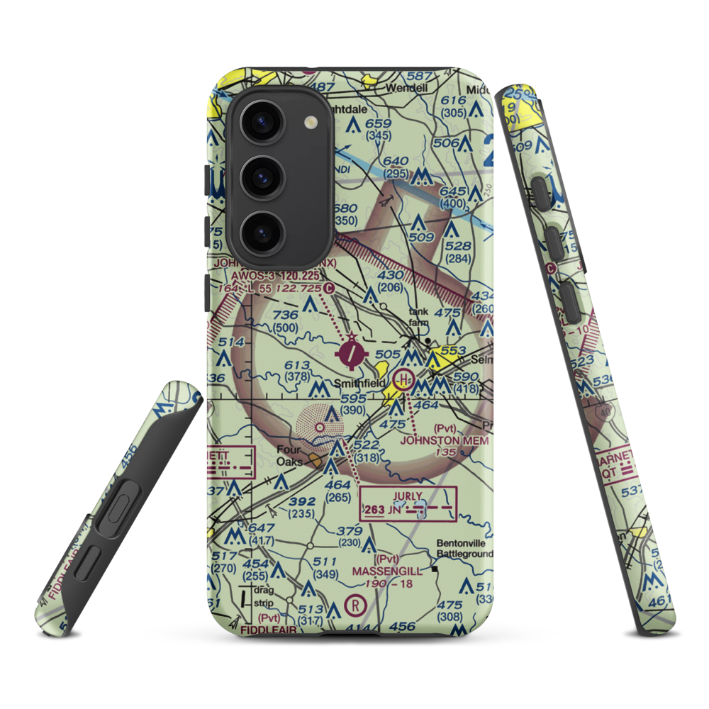 Johnston County Airport (JNX) VFR Sectional Samsung Phone Case Samsung Galaxy S23 Plus model shown