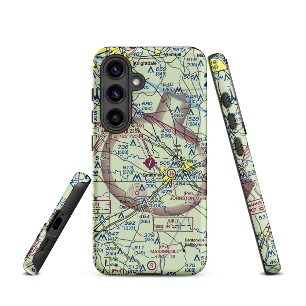 Johnston County Airport (JNX) VFR Sectional Samsung Phone Case Samsung Galaxy S24 model shown