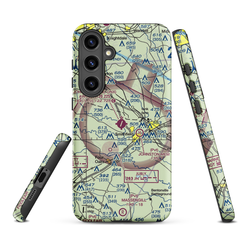Johnston County Airport (JNX) VFR Sectional Samsung Phone Case Samsung Galaxy S24 Plus model shown