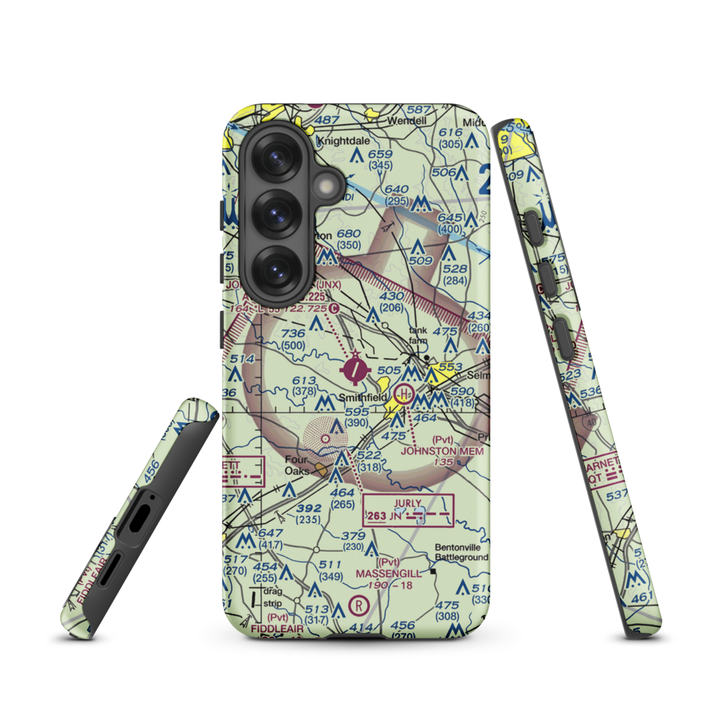 Johnston County Airport (JNX) VFR Sectional Samsung Phone Case Samsung Galaxy S25 model shown