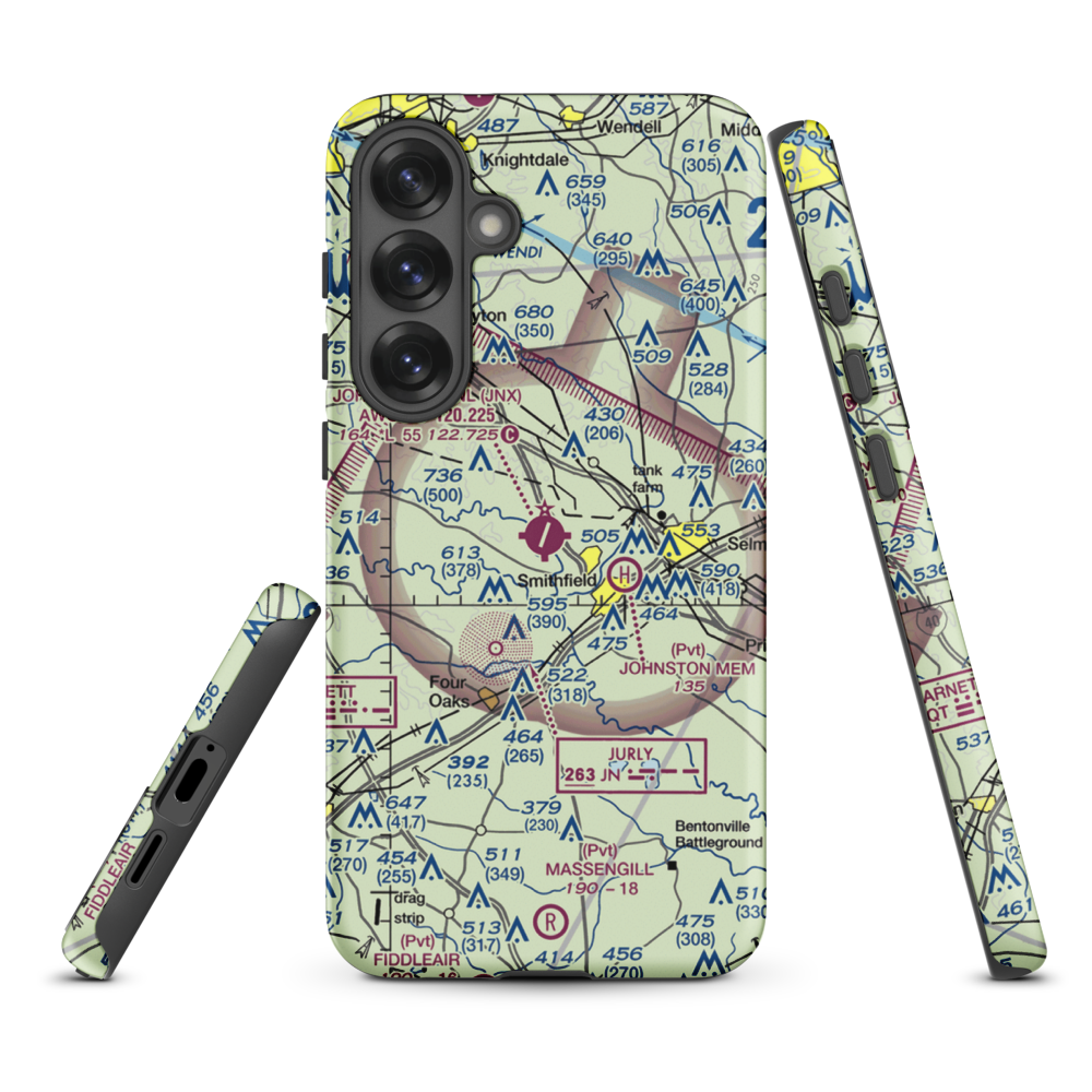 Johnston County Airport (JNX) VFR Sectional Samsung Phone Case Samsung Galaxy S25 Plus model shown