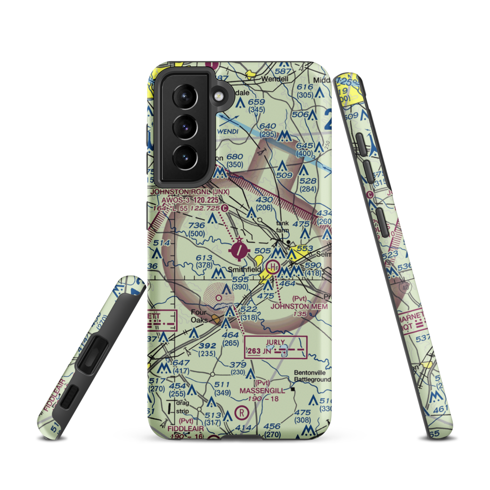 Johnston County Airport (JNX) VFR Sectional Samsung Phone Case Samsung Galaxy S21 model shown