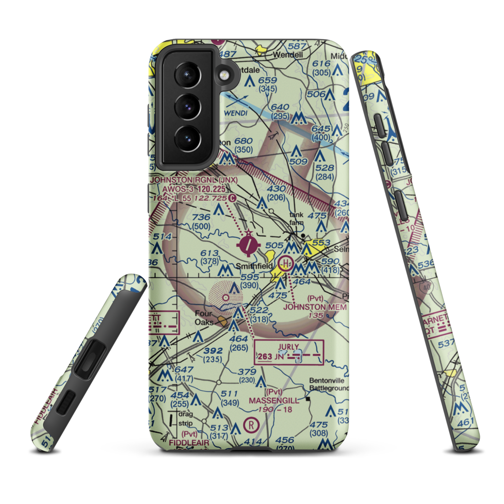 Johnston County Airport (JNX) VFR Sectional Samsung Phone Case Samsung Galaxy S21 Plus model shown