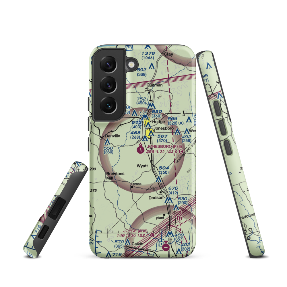Jonesboro Airport (F88) VFR Sectional Samsung Phone Case Samsung Galaxy S22 model shown