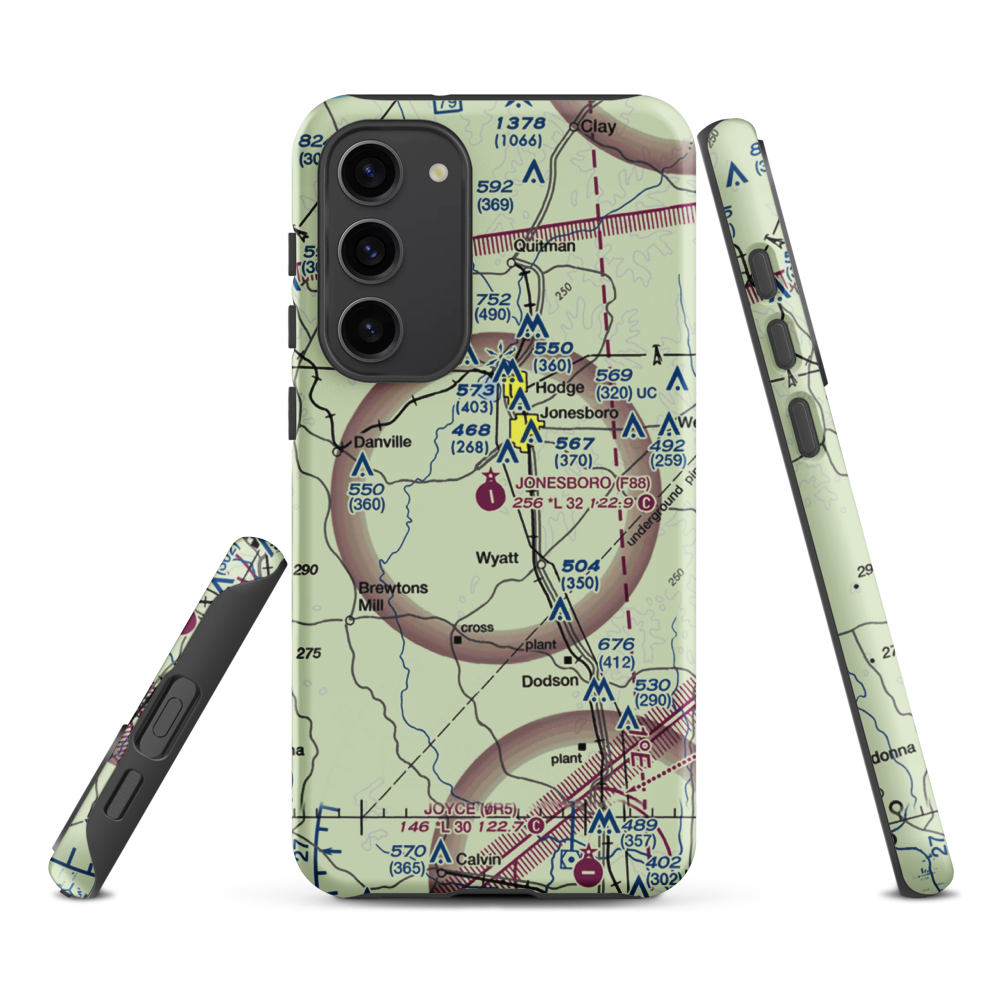 Jonesboro Airport (F88) VFR Sectional Samsung Phone Case Samsung Galaxy S23 Plus model shown