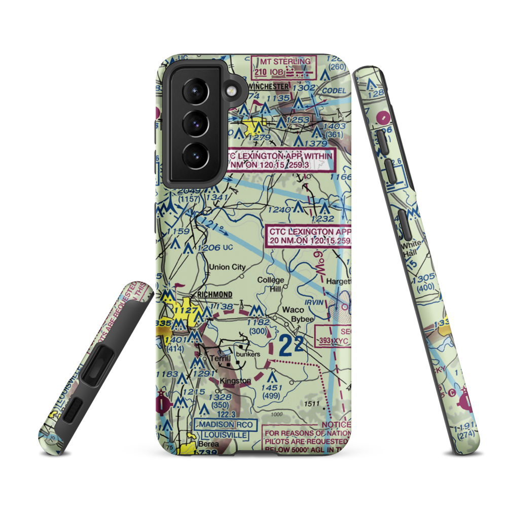 Jordan Hill Farm Airport (1KY7) VFR Sectional Samsung Phone Case Samsung Galaxy S21 FE model shown