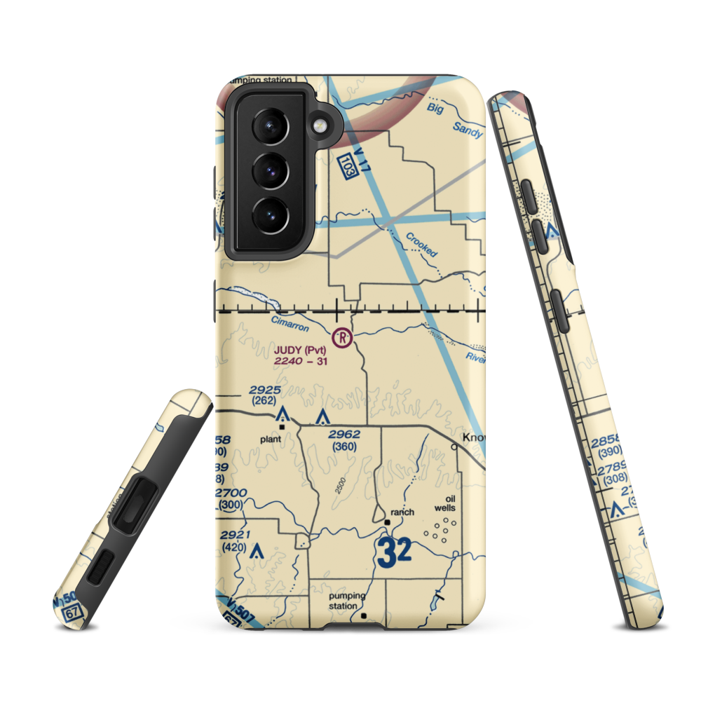 Judy Ranch Airport (OK39) VFR Sectional Samsung Phone Case Samsung Galaxy S21 FE model shown