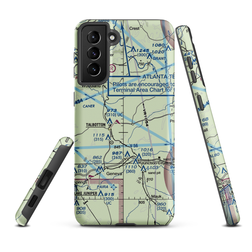 Jumpin J Airport (GA08) VFR Sectional Samsung Phone Case Samsung Galaxy S21 FE model shown