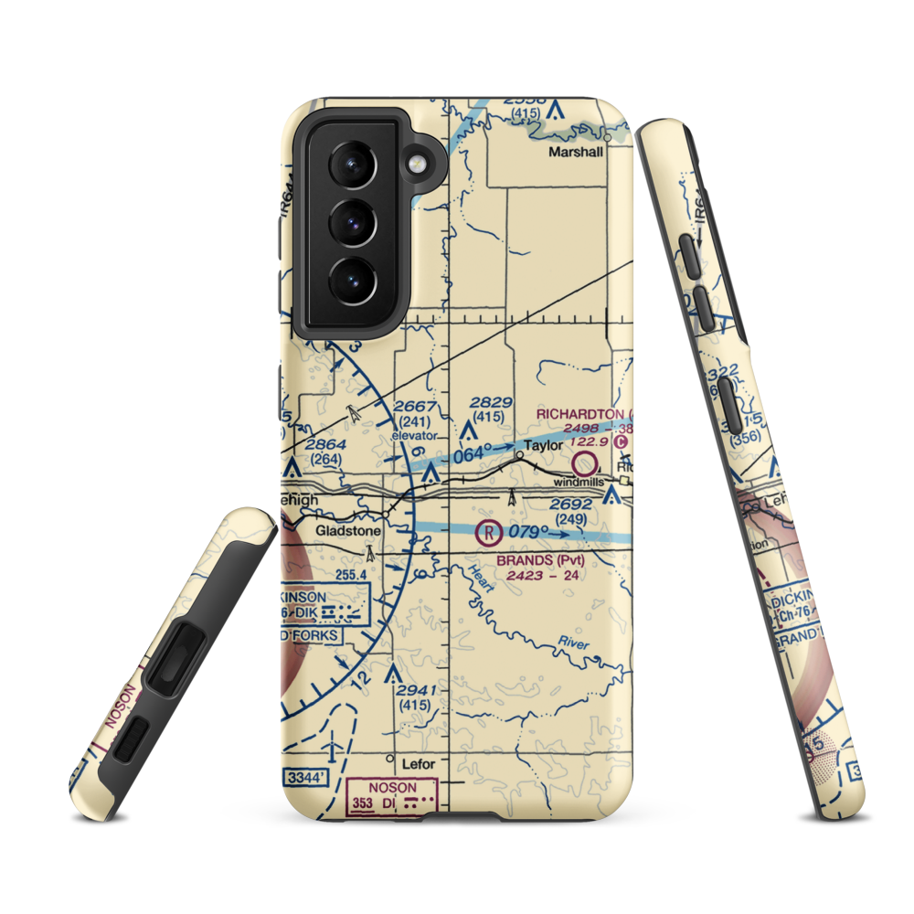 Jurgens Airstrip (75ND) VFR Sectional Samsung Phone Case Samsung Galaxy S21 FE model shown