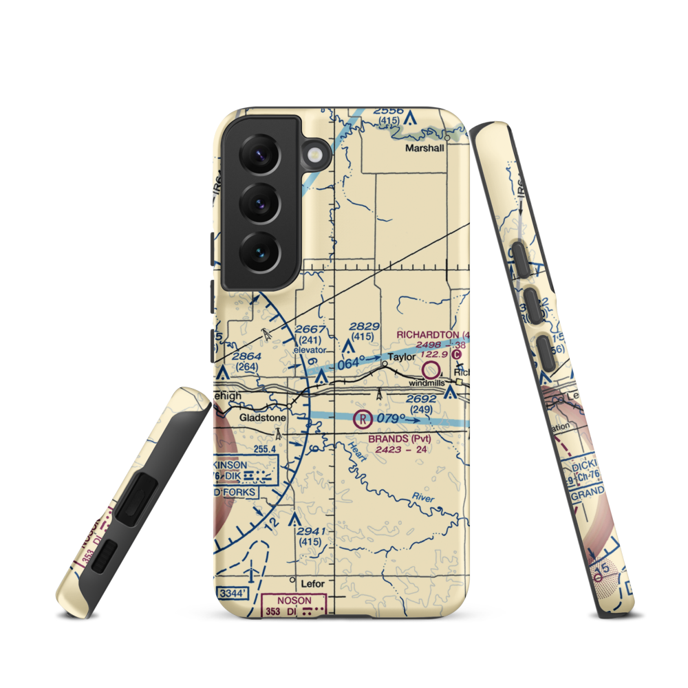 Jurgens Airstrip (75ND) VFR Sectional Samsung Phone Case Samsung Galaxy S22 model shown