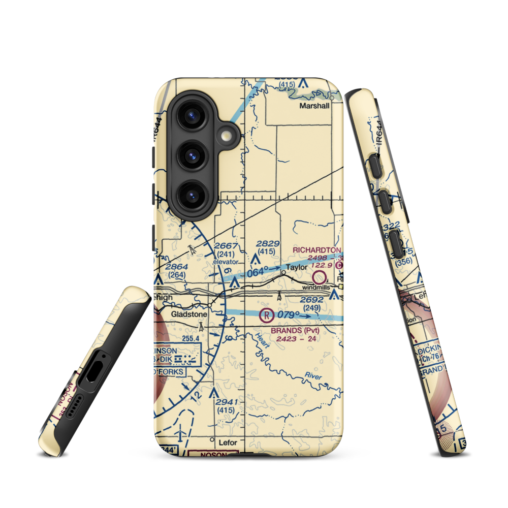 Jurgens Airstrip (75ND) VFR Sectional Samsung Phone Case Samsung Galaxy S24 model shown