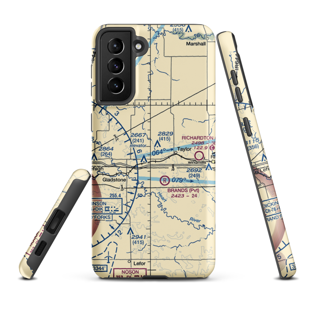 Jurgens Airstrip (75ND) VFR Sectional Samsung Phone Case Samsung Galaxy S21 FE model shown
