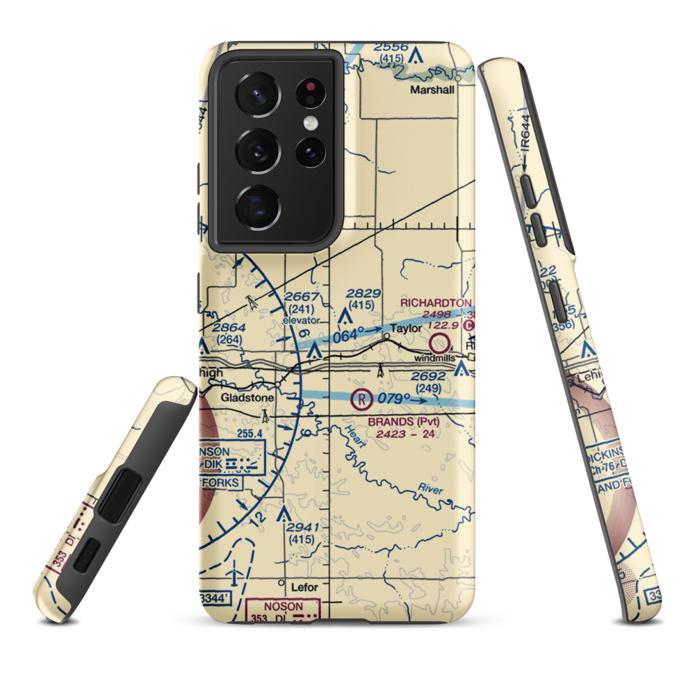 Jurgens Airstrip (75ND) VFR Sectional Samsung Phone Case Samsung Galaxy S21 Plus model shown