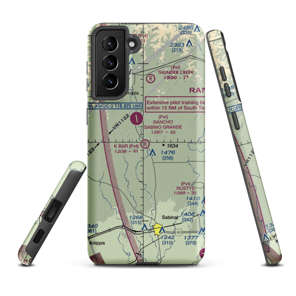K Bar Ranch Airport (83TE) VFR Sectional Samsung Phone Case Samsung Galaxy S21 Plus model shown