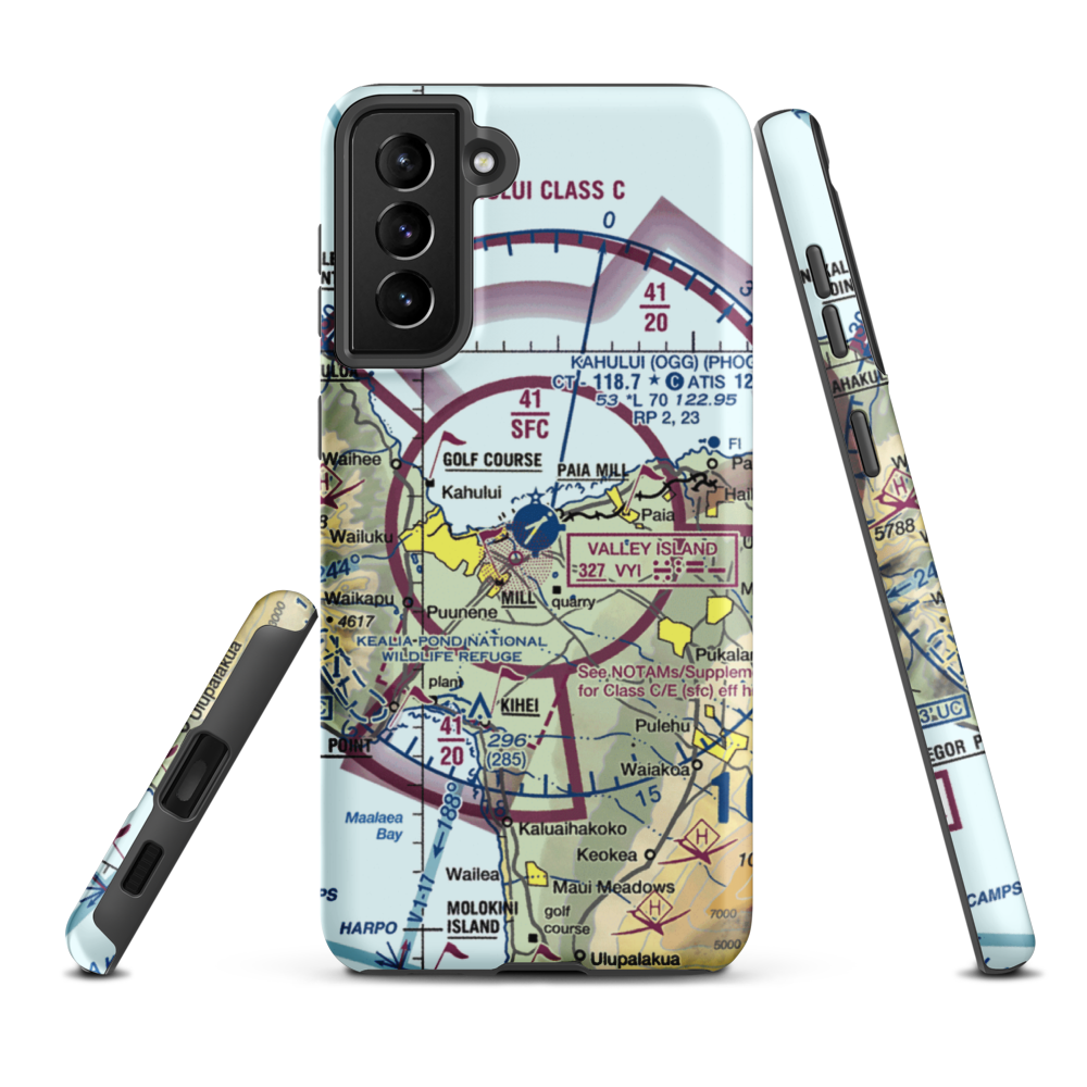 Kahului Airport (OGG) VFR Sectional Samsung Phone Case Samsung Galaxy S21 Plus model shown