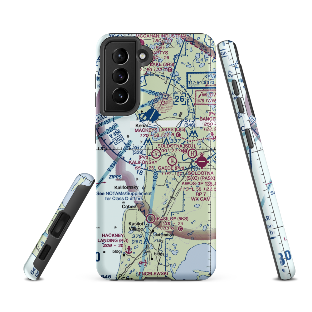 Kalifonsky Meadows Airport (0AA7) VFR Sectional Samsung Phone Case Samsung Galaxy S21 FE model shown