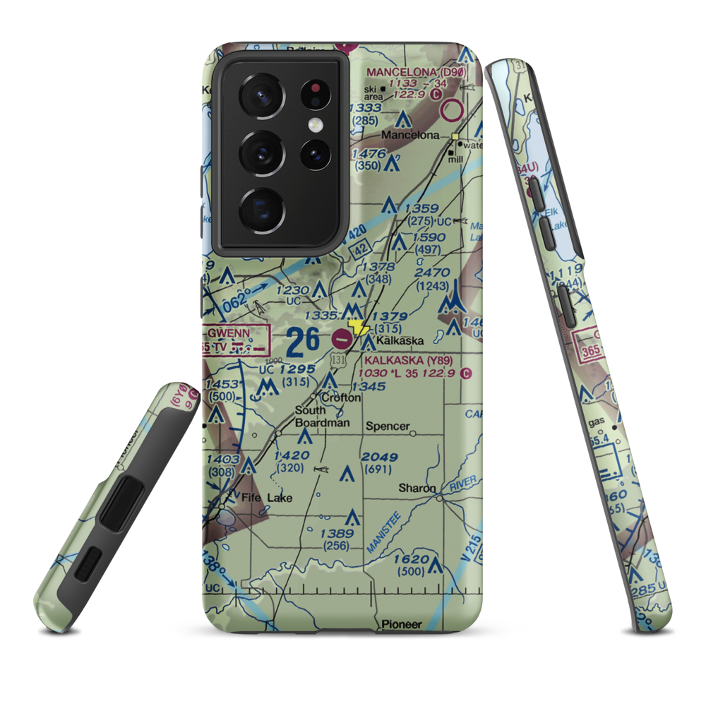 Kalkaska City Airport (Y89) VFR Sectional Samsung Phone Case Samsung Galaxy S21 Ultra model shown