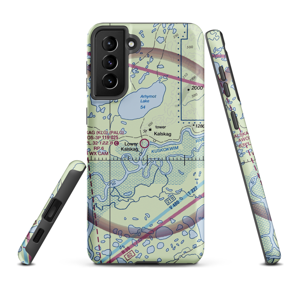 Kalskag Airport (KLG) VFR Sectional Samsung Phone Case Samsung Galaxy S21 Plus model shown