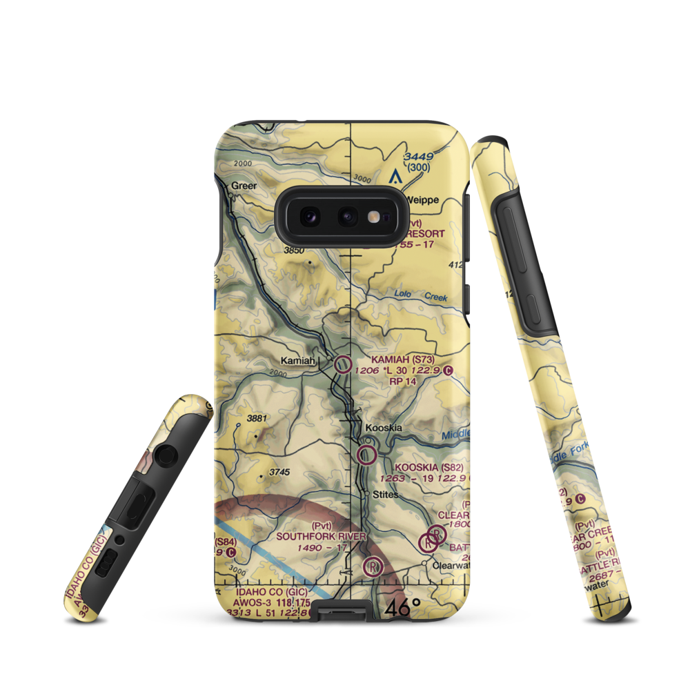 Kamiah Municipal Airport (S73) VFR Sectional Samsung Phone Case Samsung Galaxy S10e model shown