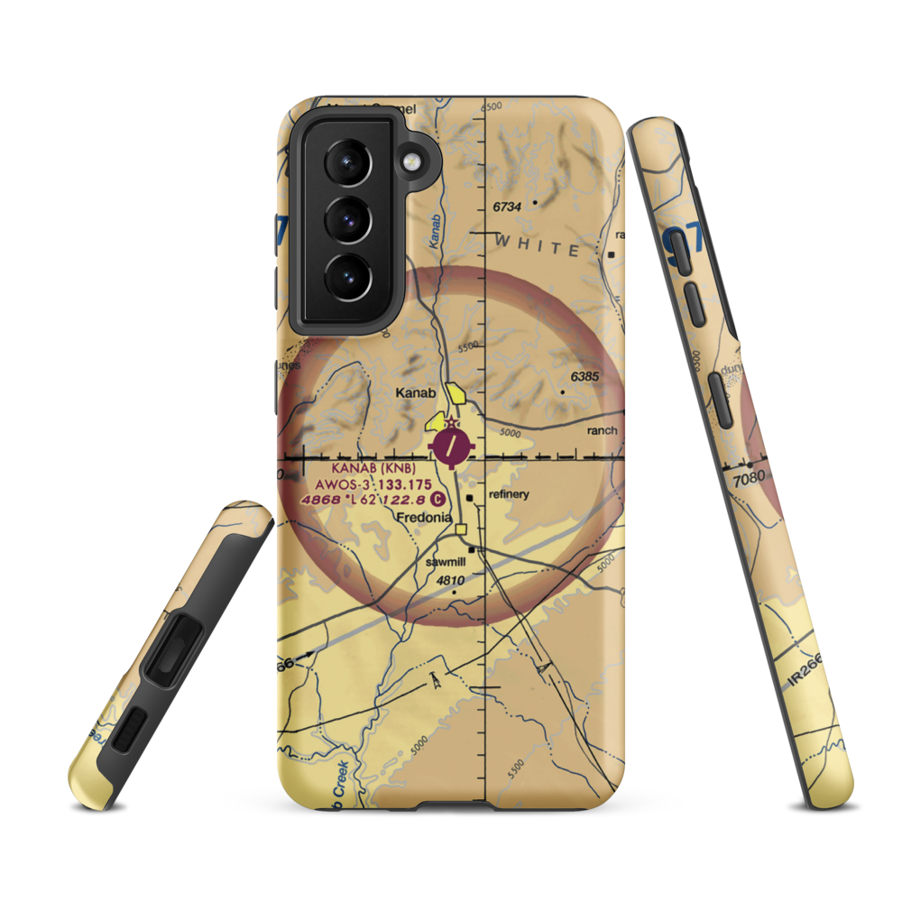 Kanab Municipal Airport (KNB) VFR Sectional Samsung Phone Case Samsung Galaxy S21 FE model shown