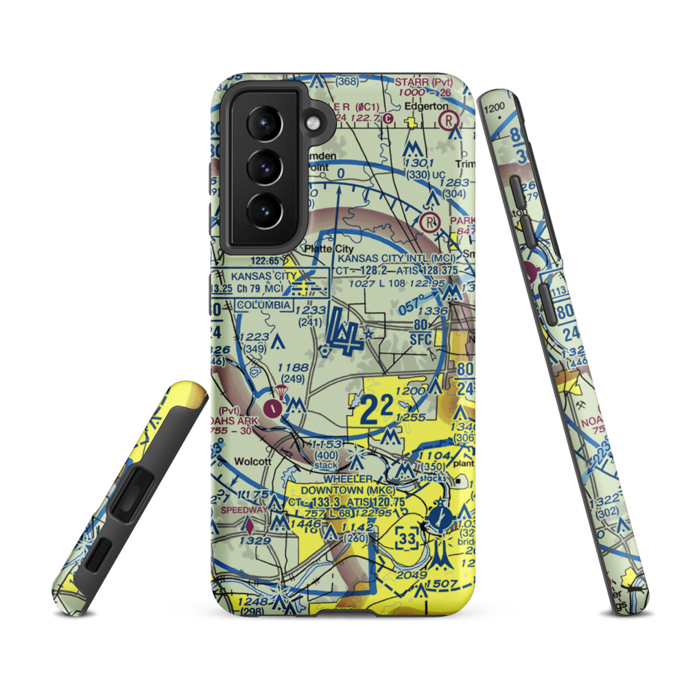 Kansas City International Airport (MCI) VFR Sectional Samsung Phone Case Samsung Galaxy S21 FE model shown