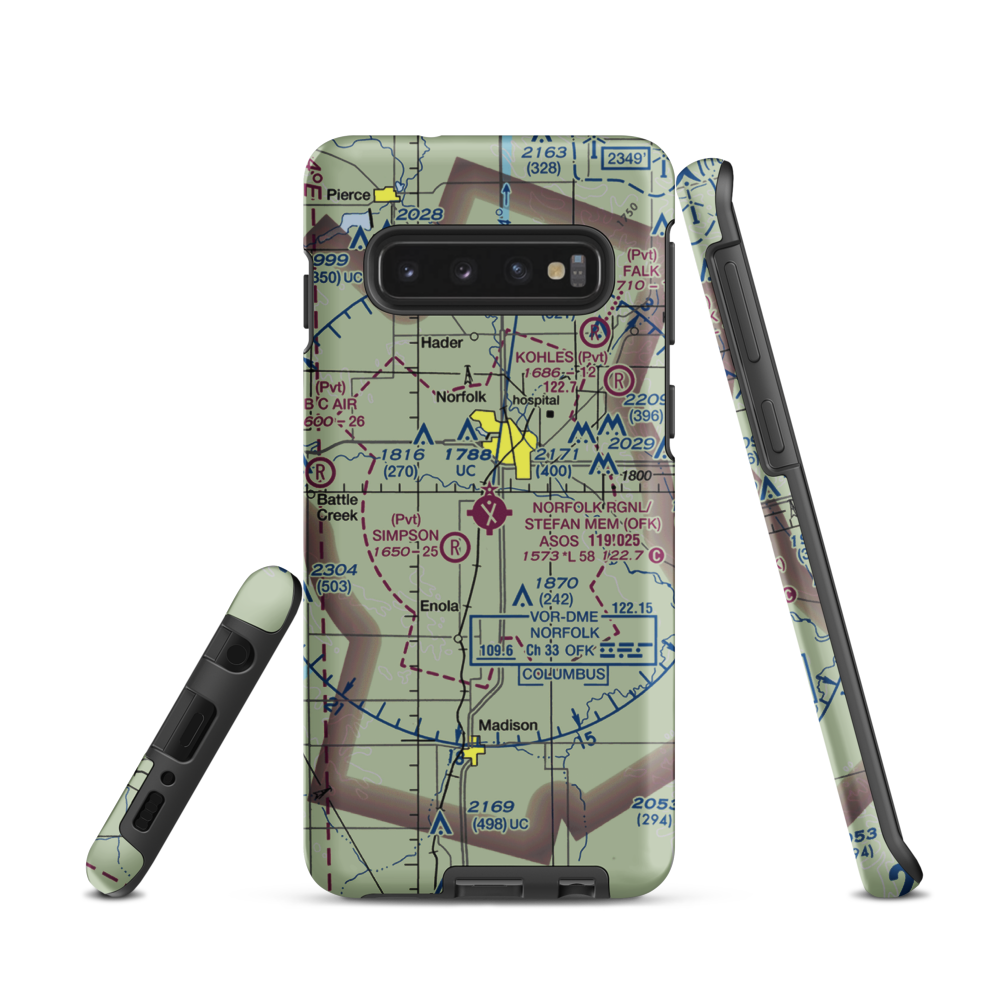 Karl Stefan Memorial Airport (OFK) VFR Sectional Samsung Phone Case Samsung Galaxy S10 model shown