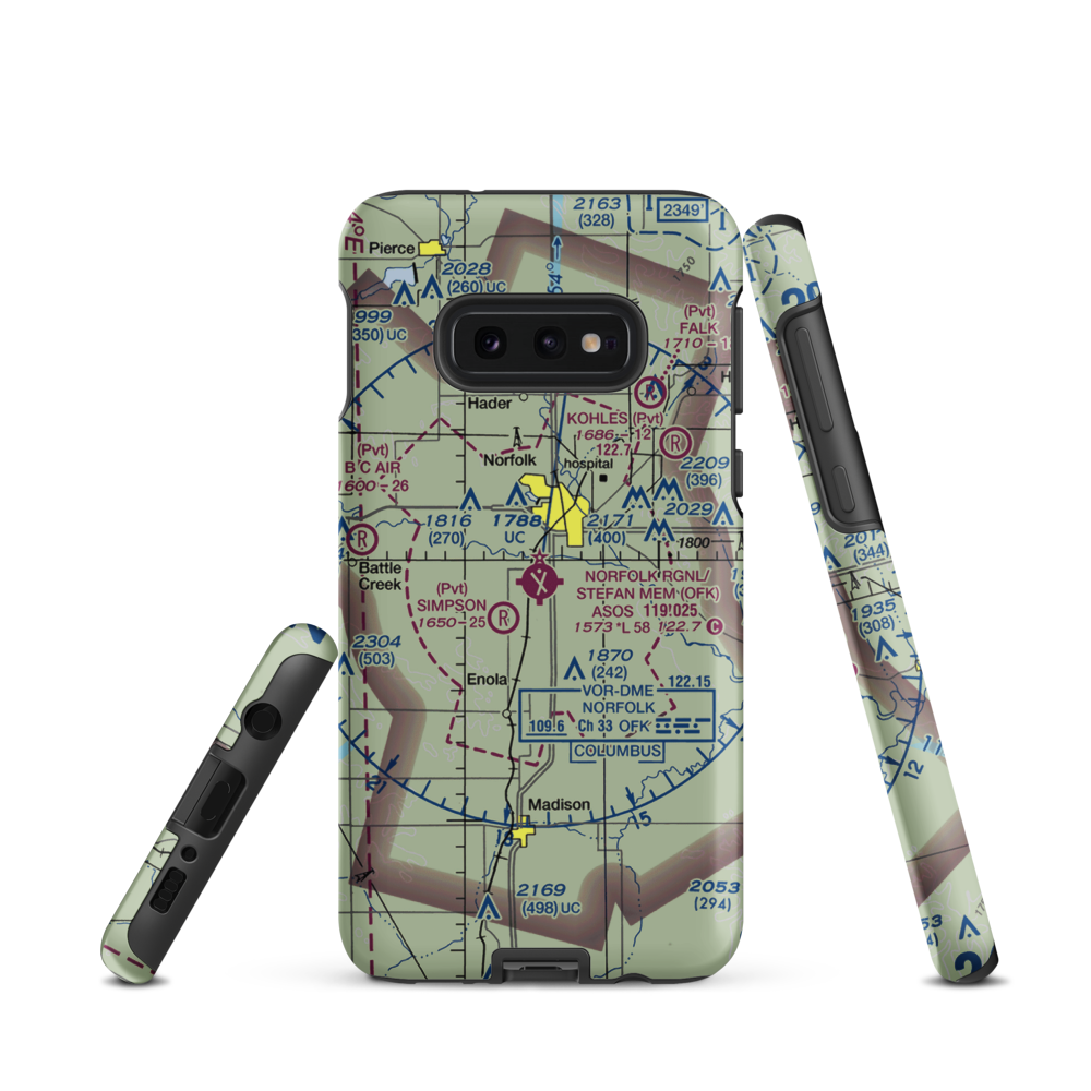 Karl Stefan Memorial Airport (OFK) VFR Sectional Samsung Phone Case Samsung Galaxy S10e model shown