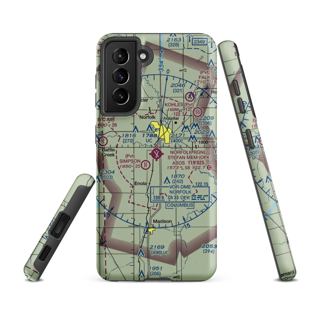 Karl Stefan Memorial Airport (OFK) VFR Sectional Samsung Phone Case Samsung Galaxy S21 FE model shown