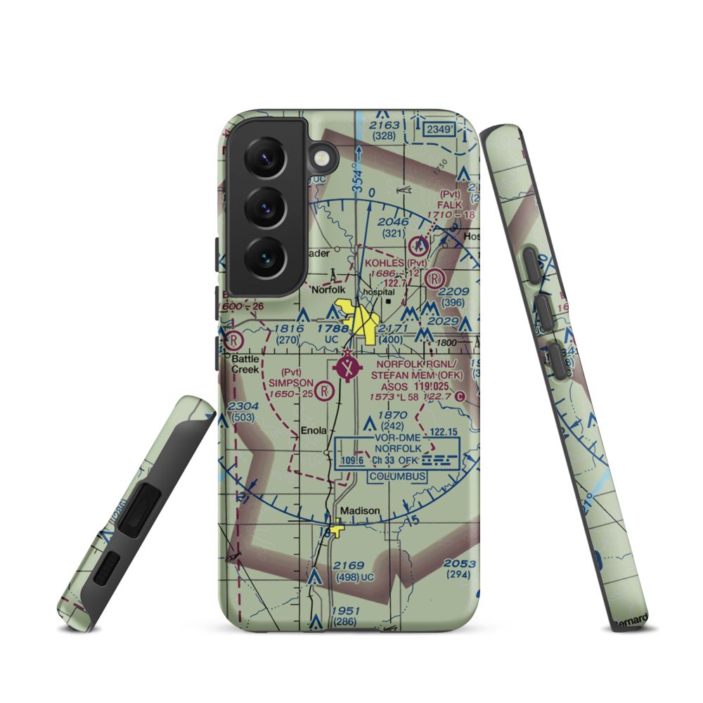 Karl Stefan Memorial Airport (OFK) VFR Sectional Samsung Phone Case Samsung Galaxy S22 model shown