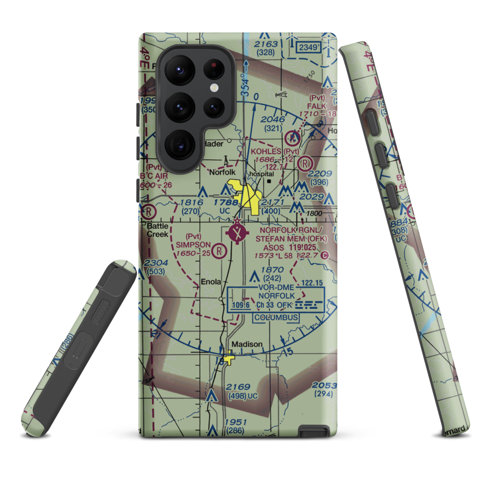 Karl Stefan Memorial Airport (OFK) VFR Sectional Samsung Phone Case Samsung Galaxy S22 Ultra model shown