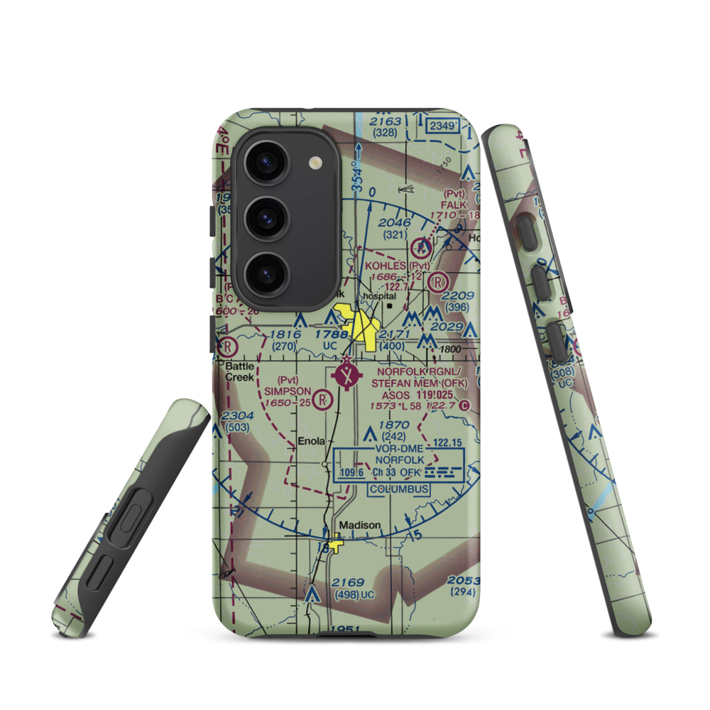 Karl Stefan Memorial Airport (OFK) VFR Sectional Samsung Phone Case Samsung Galaxy S23 model shown
