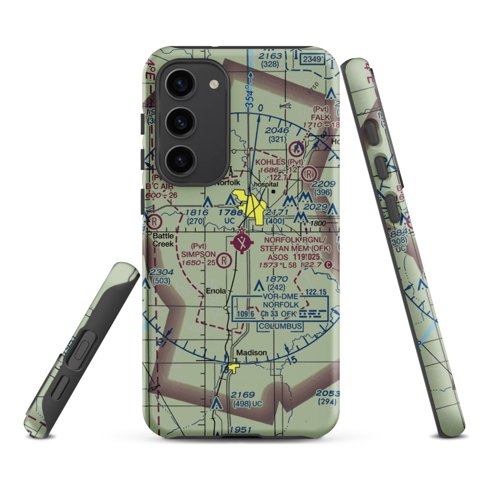 Karl Stefan Memorial Airport (OFK) VFR Sectional Samsung Phone Case Samsung Galaxy S23 Plus model shown