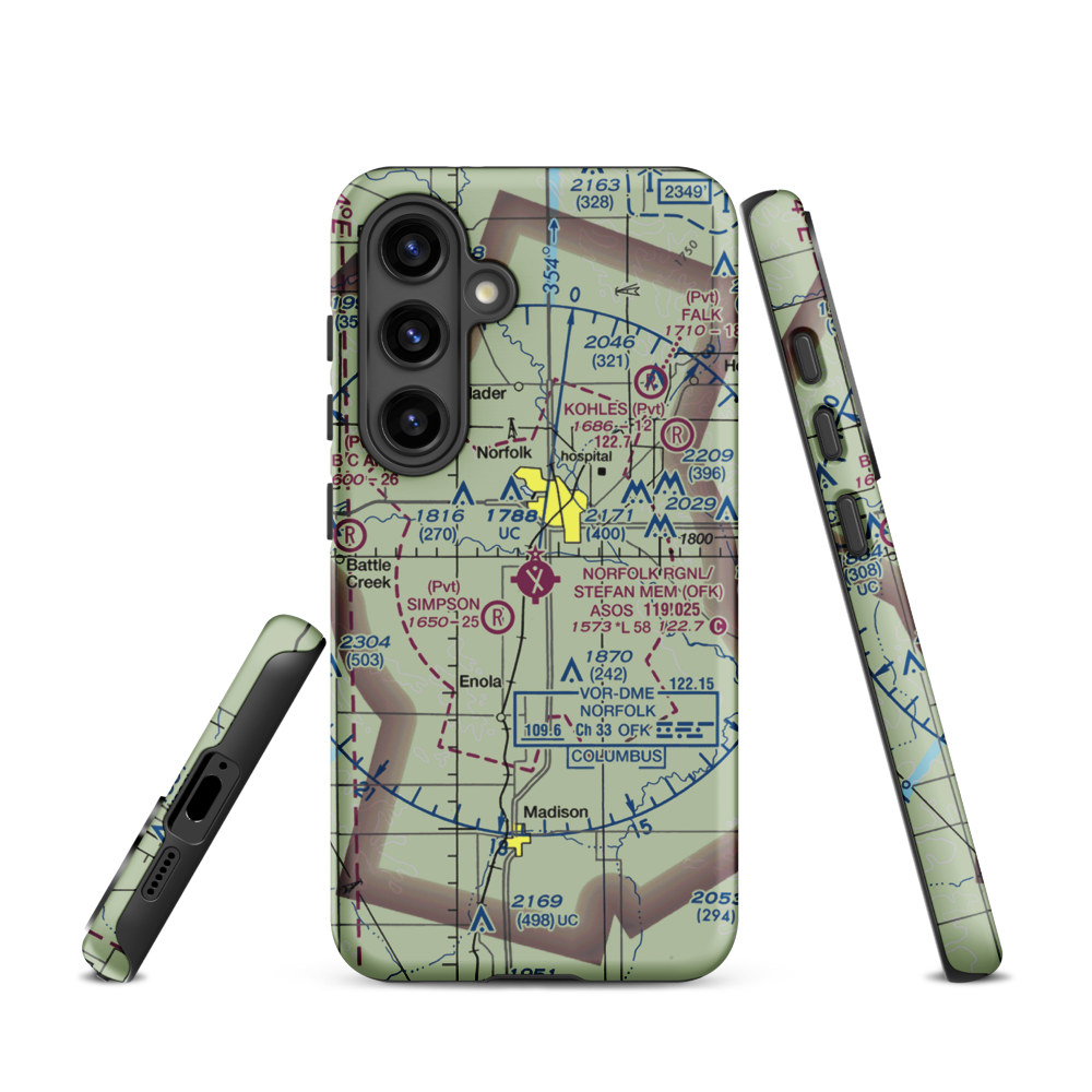 Karl Stefan Memorial Airport (OFK) VFR Sectional Samsung Phone Case Samsung Galaxy S24 model shown