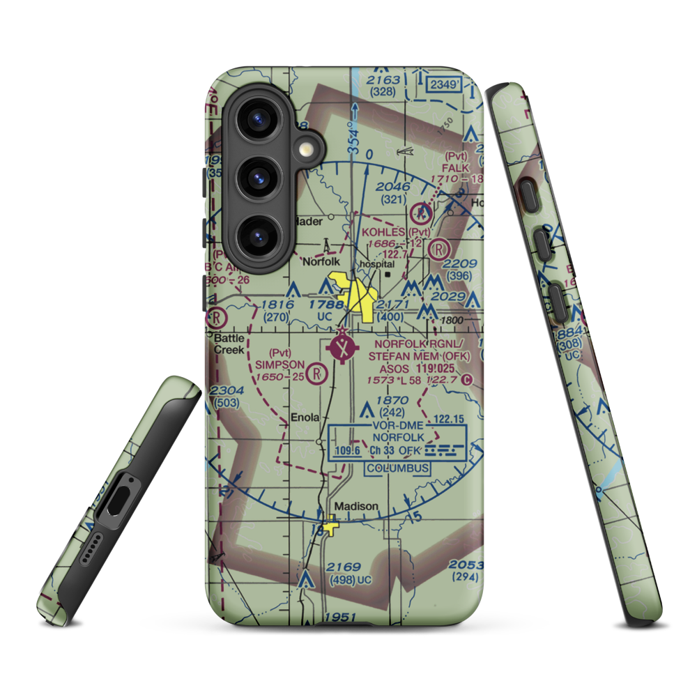 Karl Stefan Memorial Airport (OFK) VFR Sectional Samsung Phone Case Samsung Galaxy S24 Plus model shown