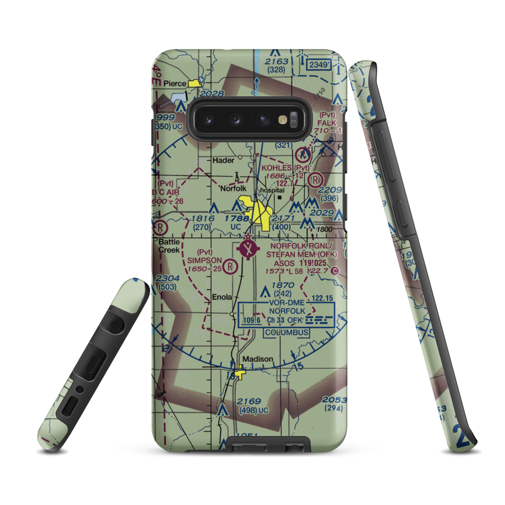 Karl Stefan Memorial Airport (OFK) VFR Sectional Samsung Phone Case Samsung Galaxy S10 Plus model shown