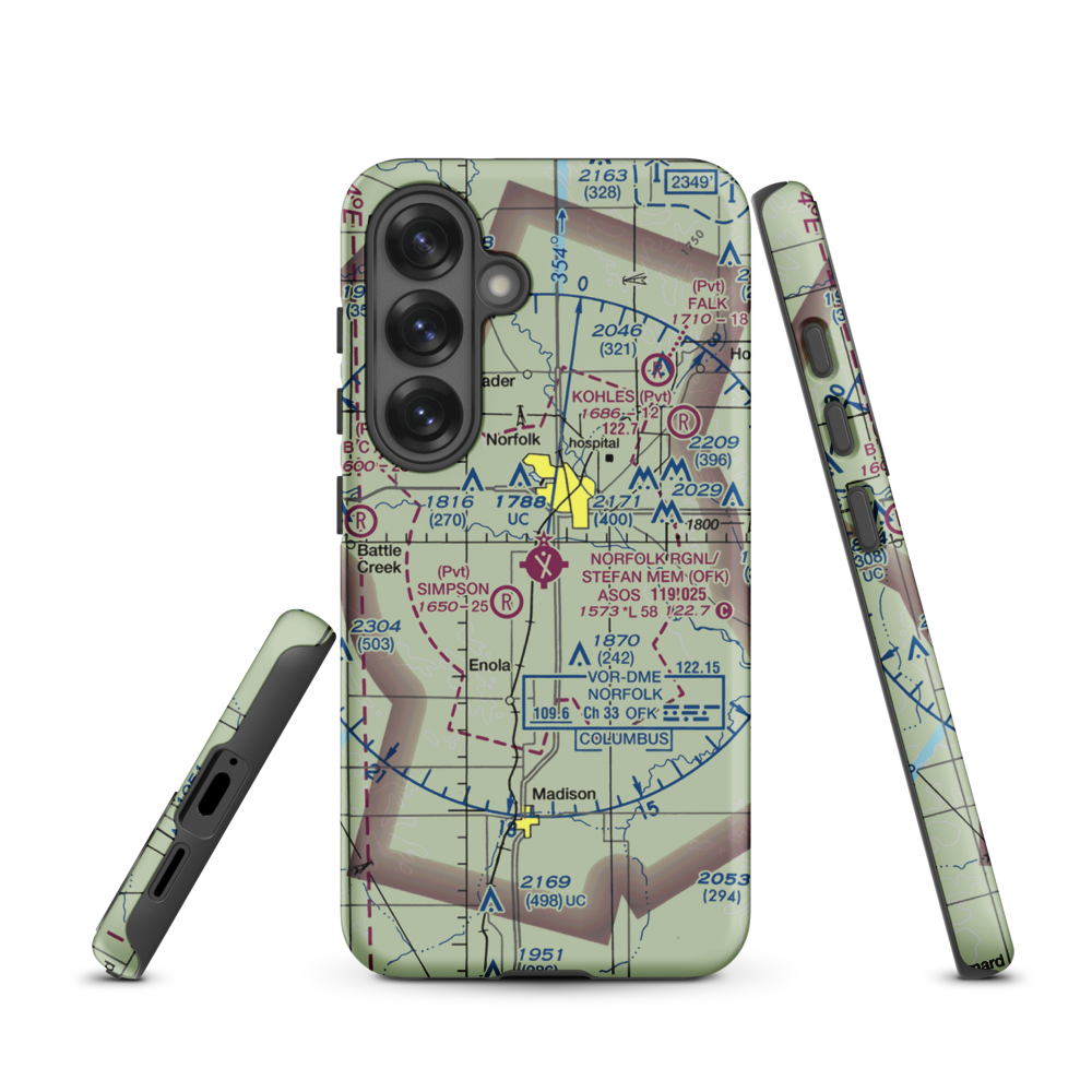 Karl Stefan Memorial Airport (OFK) VFR Sectional Samsung Phone Case Samsung Galaxy S25 model shown