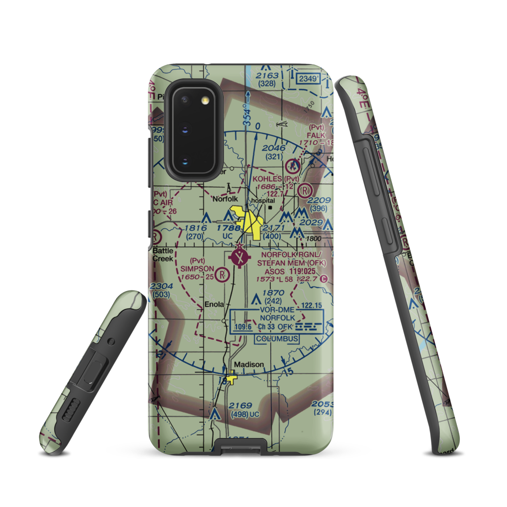 Karl Stefan Memorial Airport (OFK) VFR Sectional Samsung Phone Case Samsung Galaxy S20 model shown