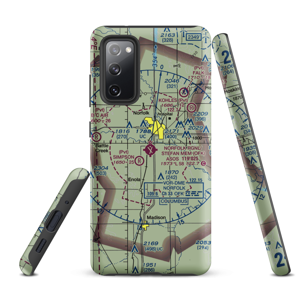 Karl Stefan Memorial Airport (OFK) VFR Sectional Samsung Phone Case Samsung Galaxy S20 FE model shown