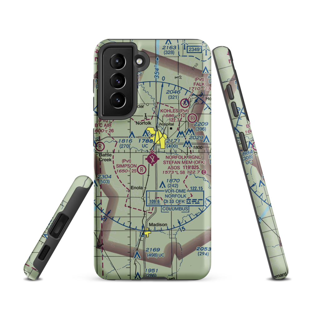Karl Stefan Memorial Airport (OFK) VFR Sectional Samsung Phone Case Samsung Galaxy S21 model shown