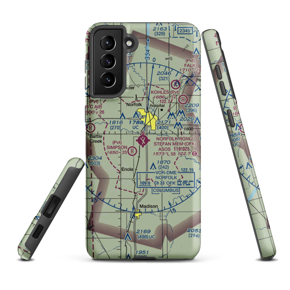 Karl Stefan Memorial Airport (OFK) VFR Sectional Samsung Phone Case Samsung Galaxy S21 Plus model shown