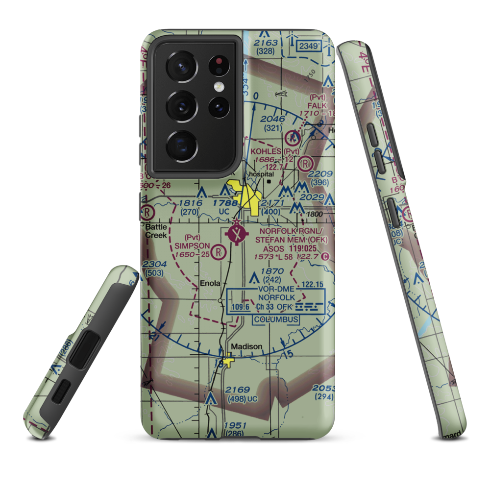 Karl Stefan Memorial Airport (OFK) VFR Sectional Samsung Phone Case Samsung Galaxy S21 Plus model shown