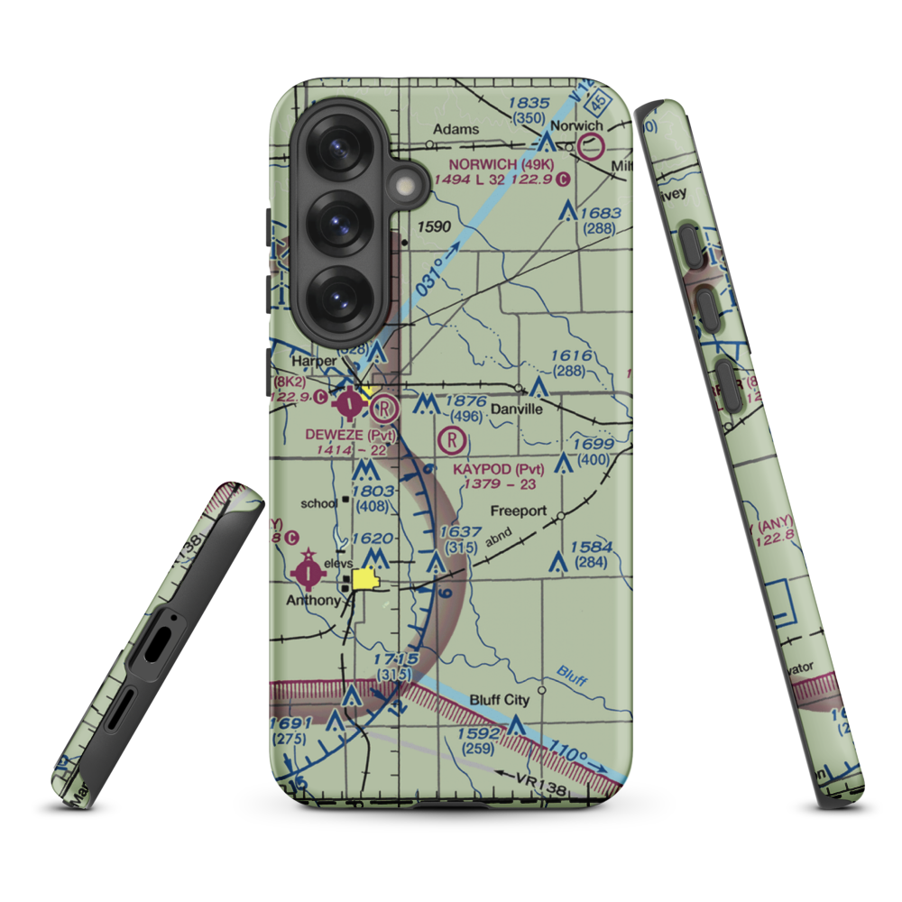 Kaypod Airport (SN70) VFR Sectional Samsung Phone Case Samsung Galaxy S25 Plus model shown