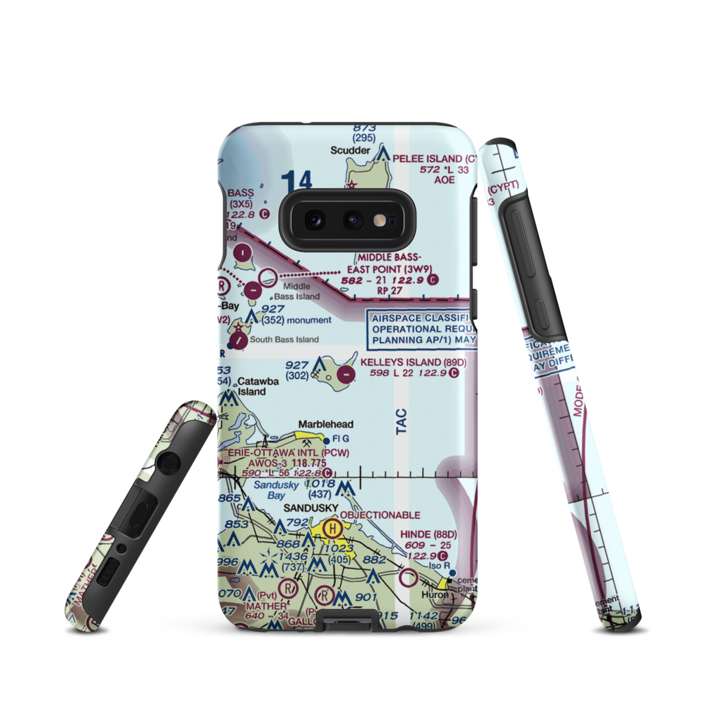 Kelleys Island Land Field (89D) VFR Sectional Samsung Phone Case Samsung Galaxy S10e model shown
