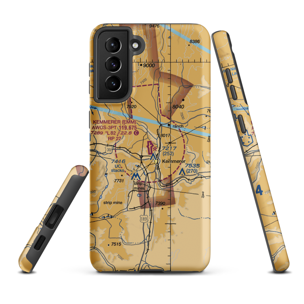 Kemmerer Municipal Airport (EMM) VFR Sectional Samsung Phone Case Samsung Galaxy S21 FE model shown
