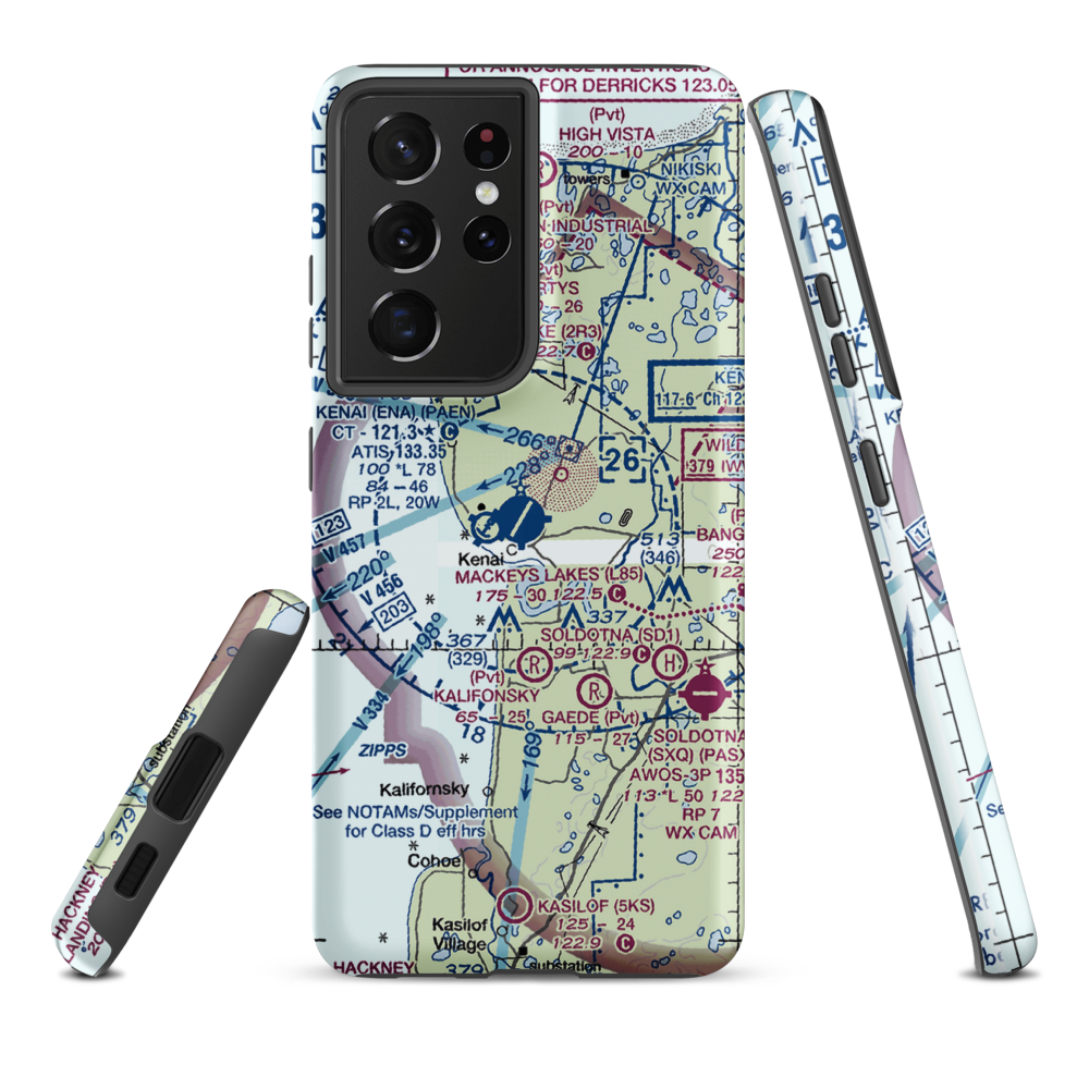 Kenai Municipal Airport (ENA) VFR Sectional Samsung Phone Case Samsung Galaxy S21 Plus model shown