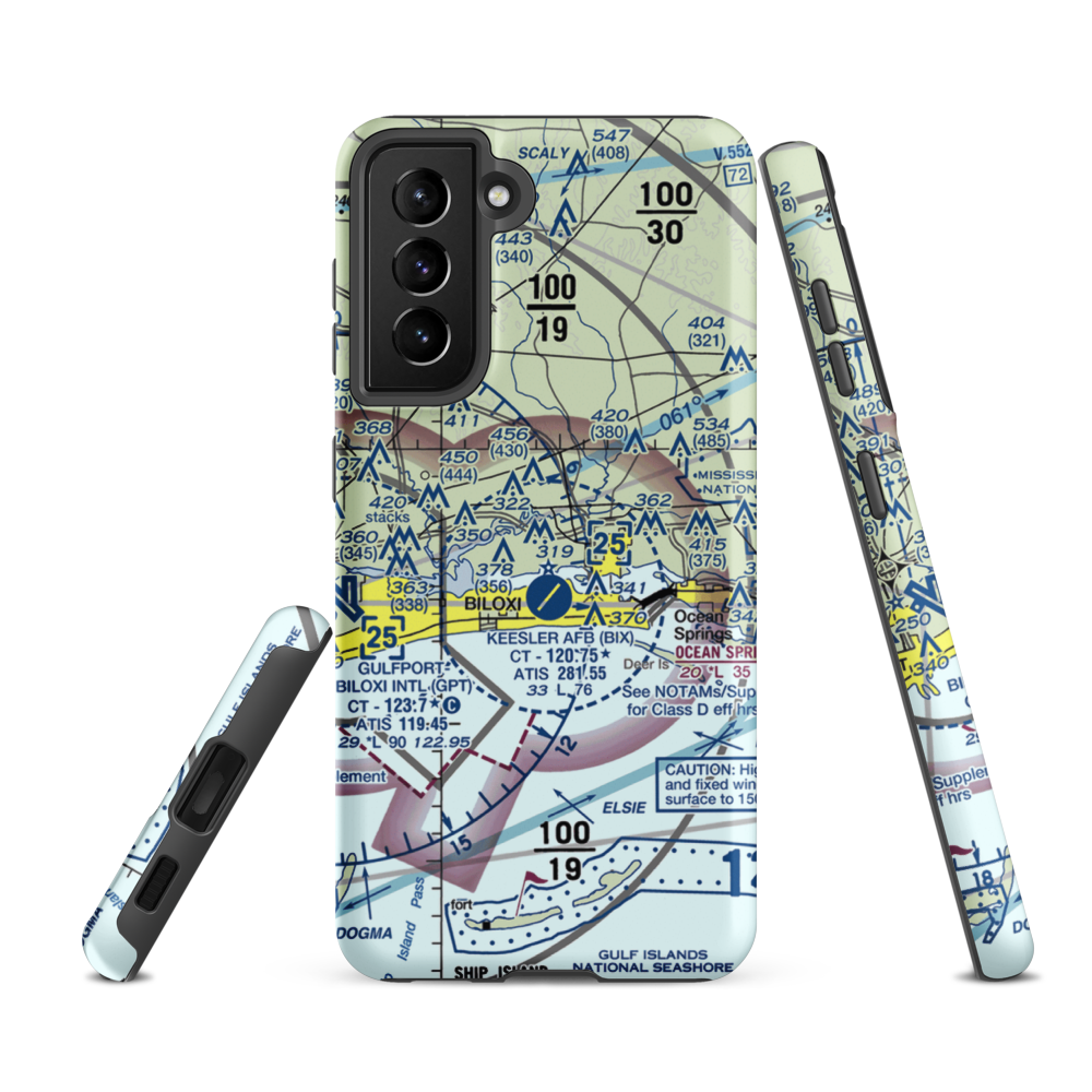 Kennedy Executive Airport (MS66) VFR Sectional Samsung Phone Case Samsung Galaxy S21 FE model shown