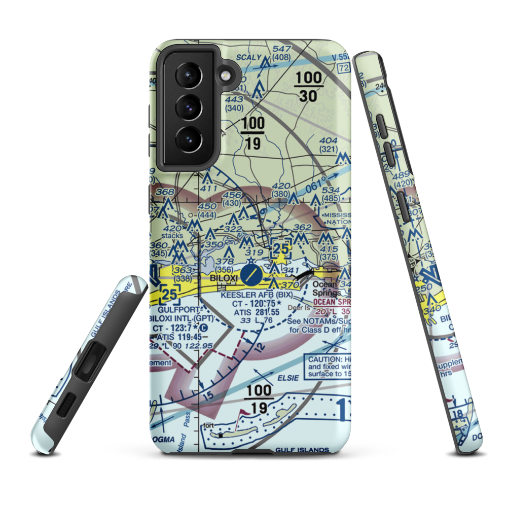 Kennedy Executive Airport (MS66) VFR Sectional Samsung Phone Case Samsung Galaxy S21 FE model shown