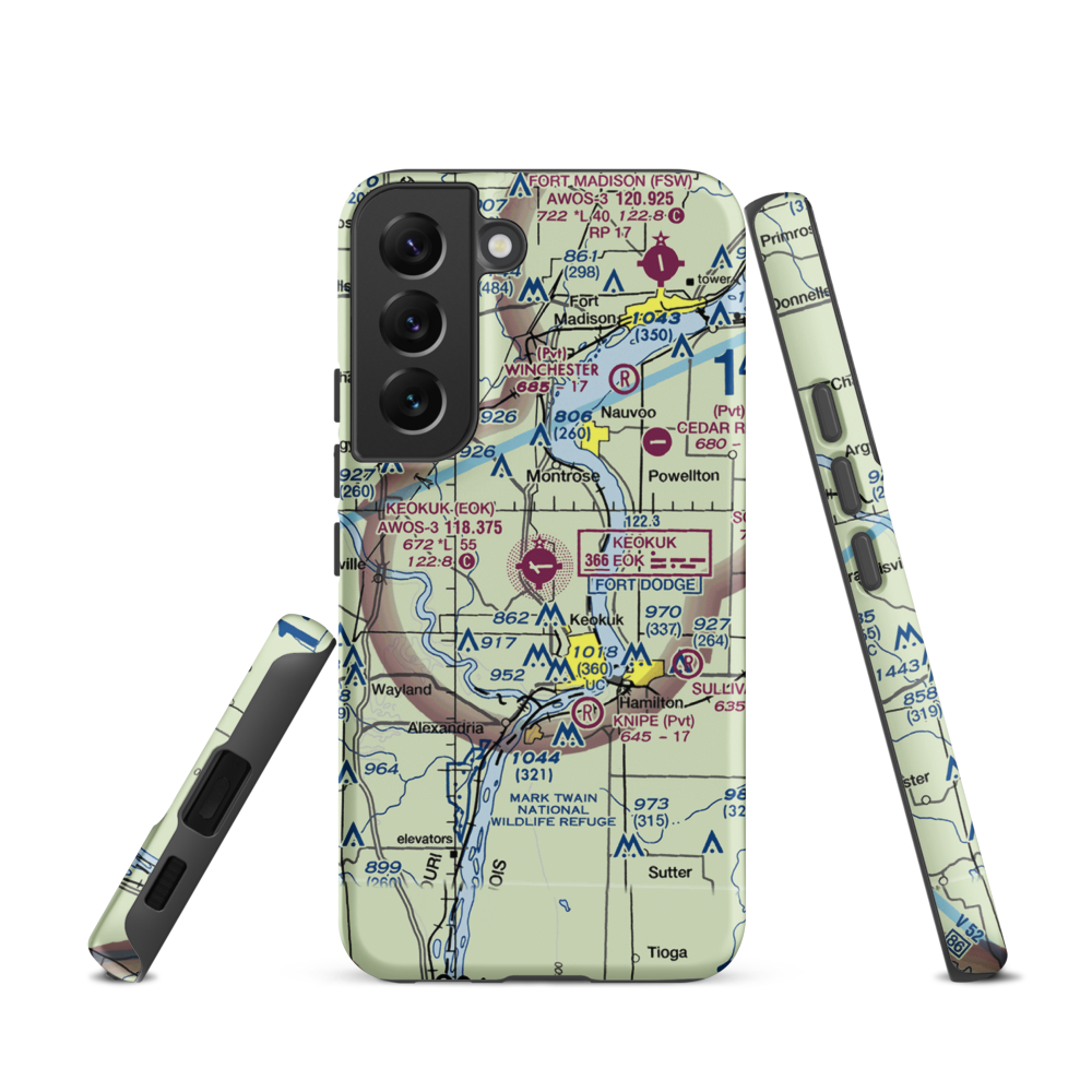 Keokuk Municipal Airport (EOK) VFR Sectional Samsung Phone Case Samsung Galaxy S22 model shown
