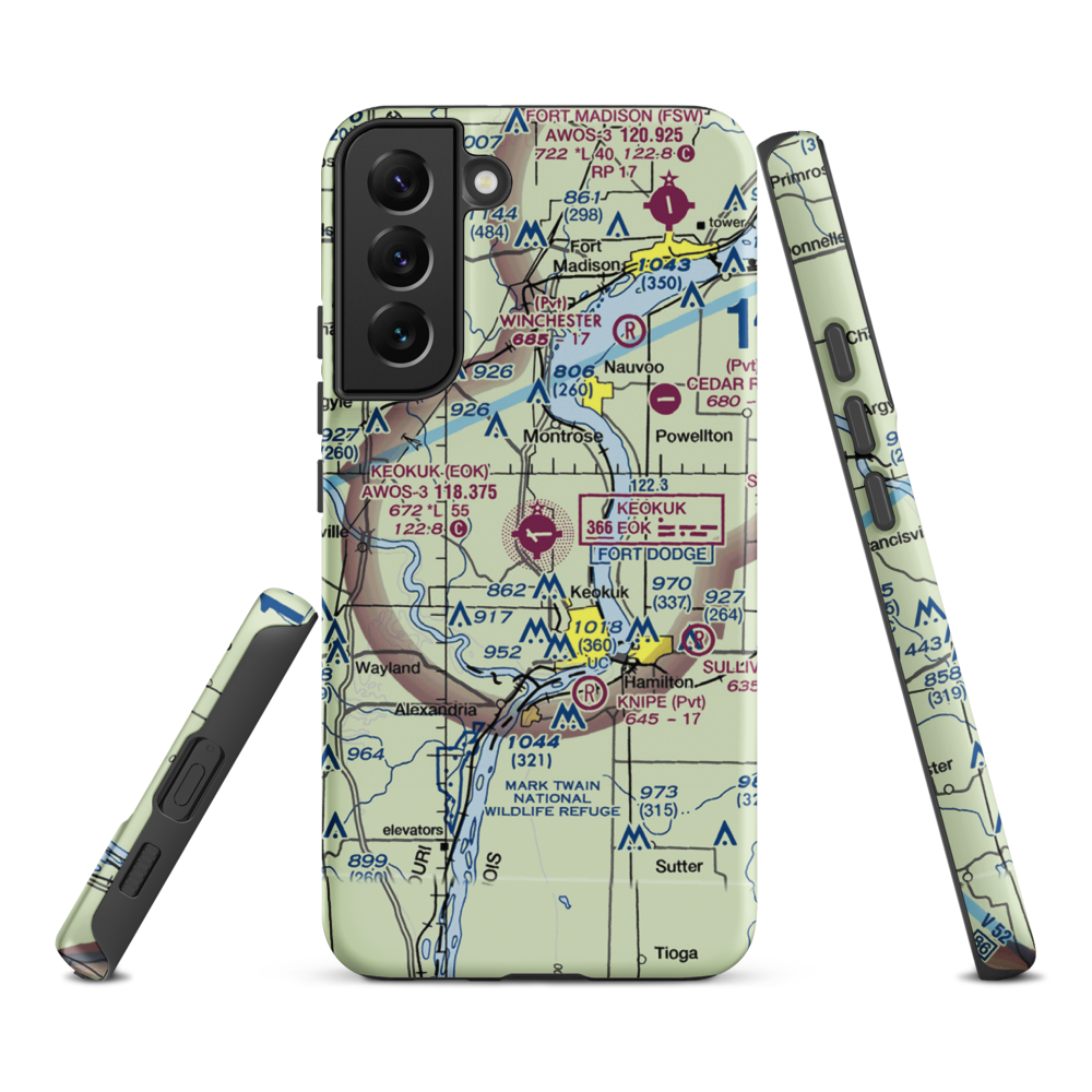 Keokuk Municipal Airport (EOK) VFR Sectional Samsung Phone Case Samsung Galaxy S22 Plus model shown