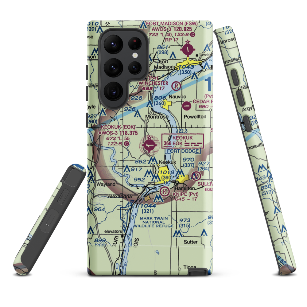 Keokuk Municipal Airport (EOK) VFR Sectional Samsung Phone Case Samsung Galaxy S22 Ultra model shown
